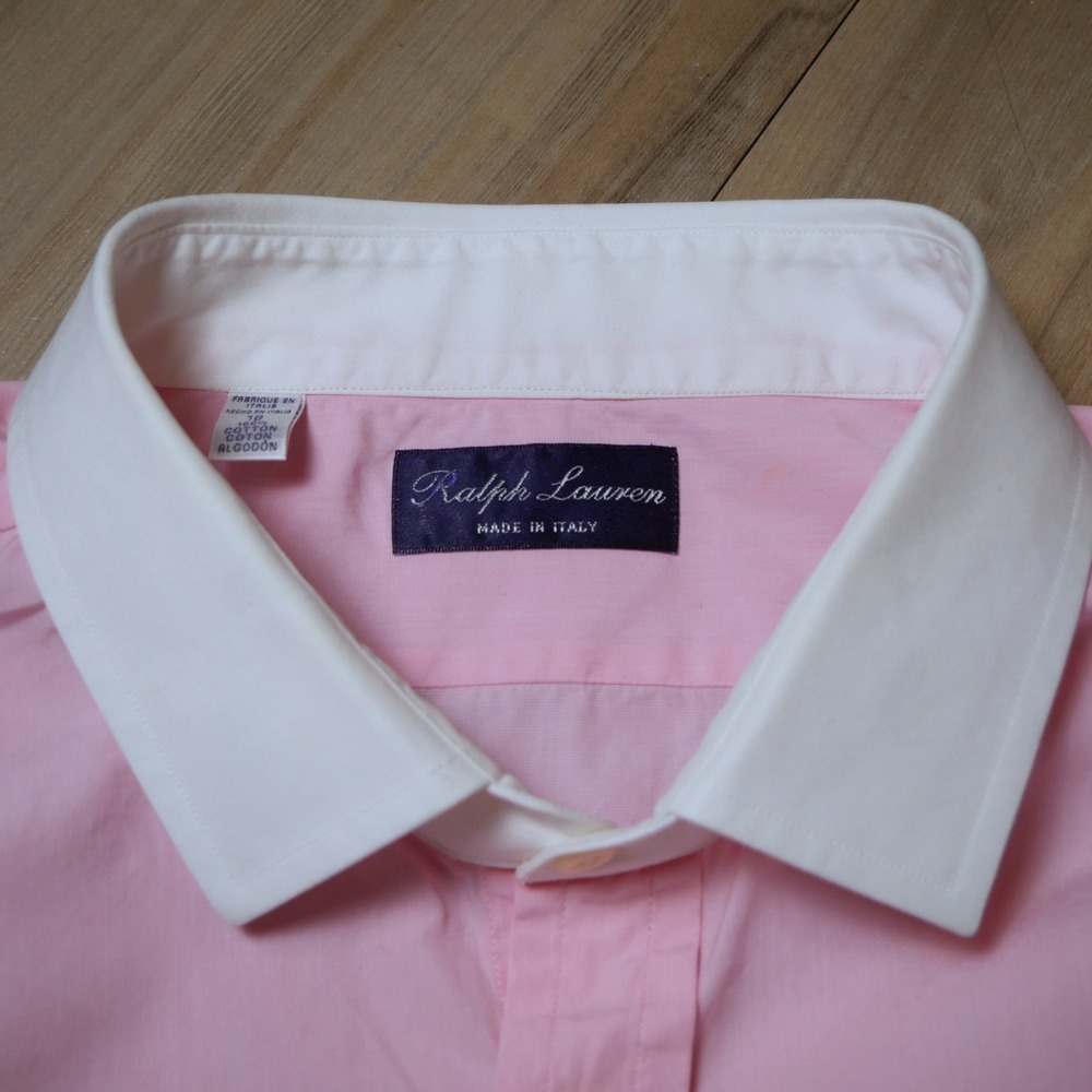 Ralph Lauren Purple Label Pink White Contrast Collar French Cuff Shirt Italy 18 - Picture 6 of 8